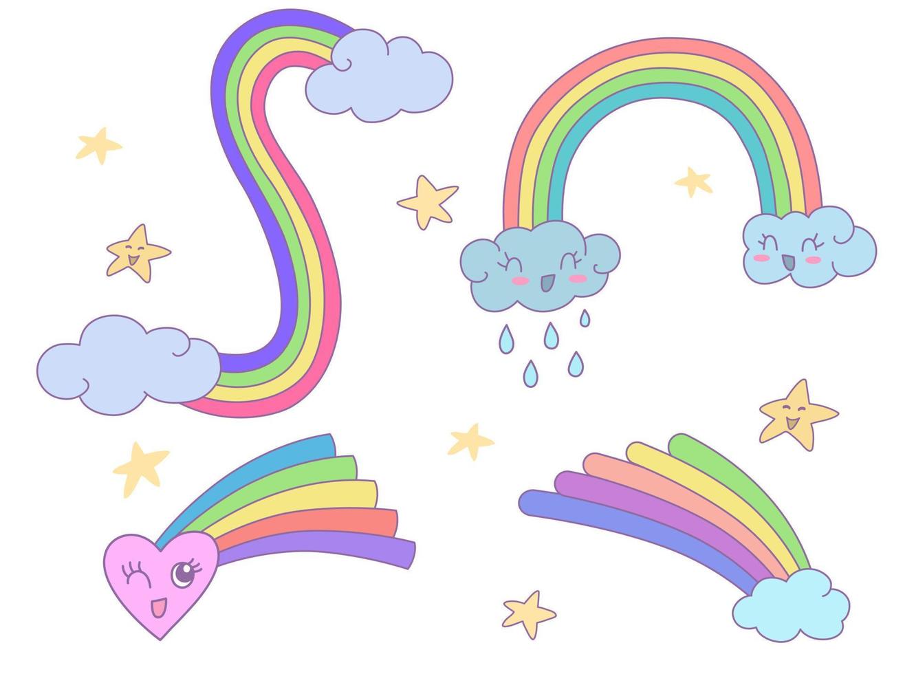 impostato di carino arcobaleno e nube, stella. vettore design illustrazione.