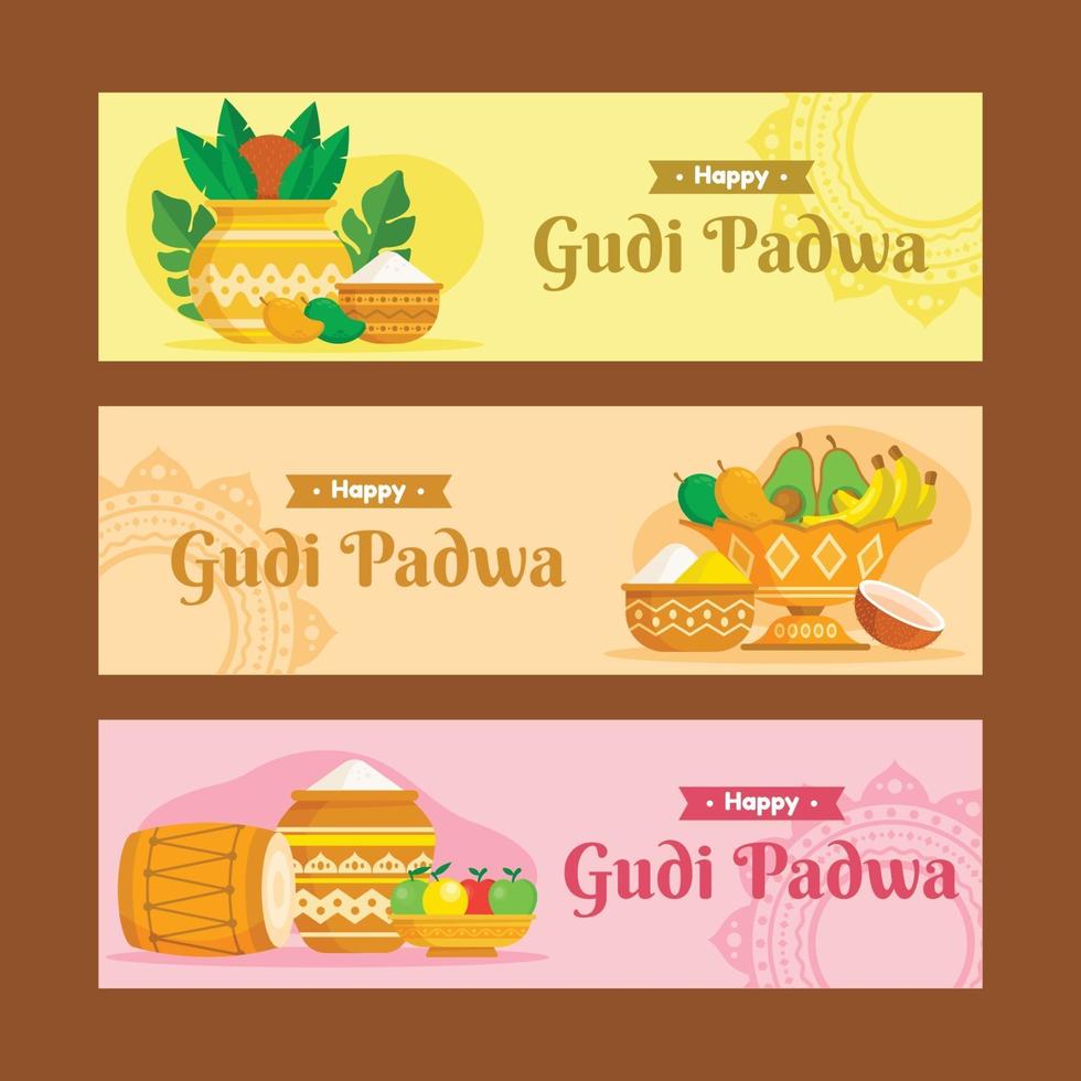 set di banner festival gudi padwa vettore