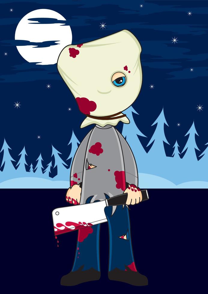 cartone animato pauroso Borsa testa mascherato slasher uccisore - spaventoso Halloween mostro illustrazione vettore