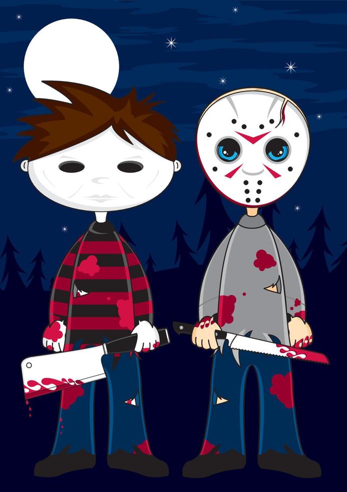 cartone animato pauroso mascherato slasher assassini - spaventoso Halloween mostro illustrazione vettore