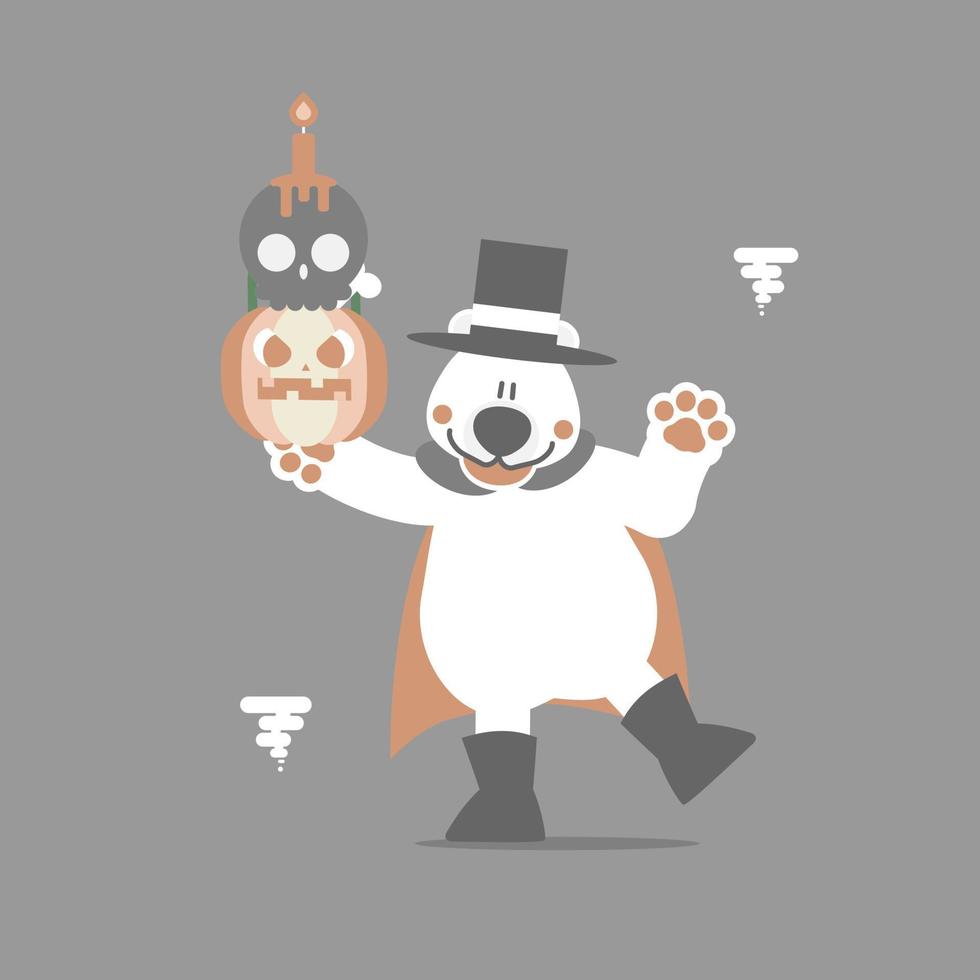 contento Halloween con polare orso, cranio, zucca e dolce caramella, piatto vettore illustrazione cartone animato personaggio design