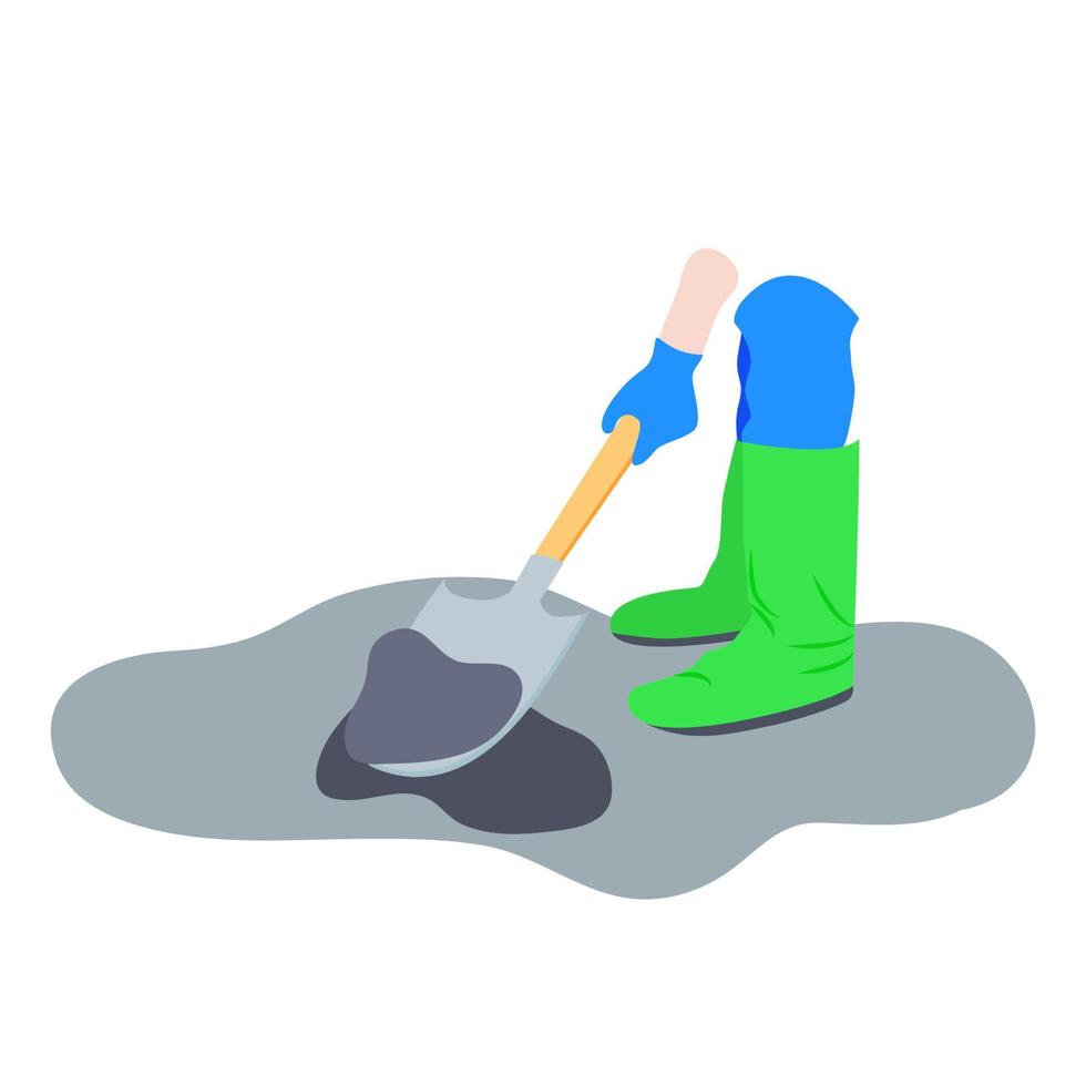 giardiniere lavori nel giardino. uomo scavare terra con un' pala. vettore piatto illustrazione.