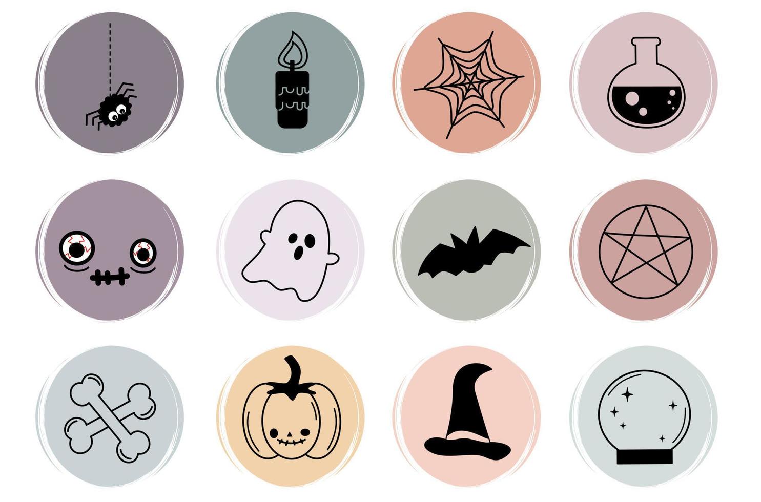 vettore impostato di piatto logo design modelli, icone e badge per sociale media evidenziare con carino Halloween simboli