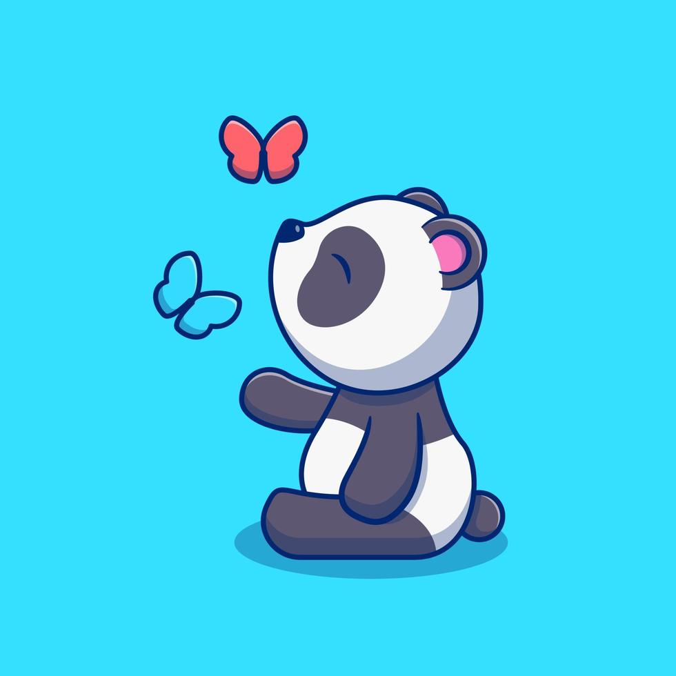 illustrazione design di carino panda giocando con la farfalla. isolato animale design concetto. Perfetto per atterraggio pagine, adesivi, striscioni, libro copertine, eccetera vettore