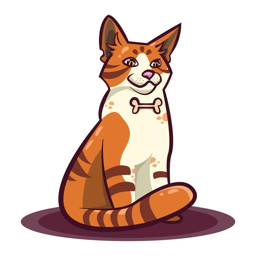 carino rosso gatto con osso collare nel cartone animato stile. vettore