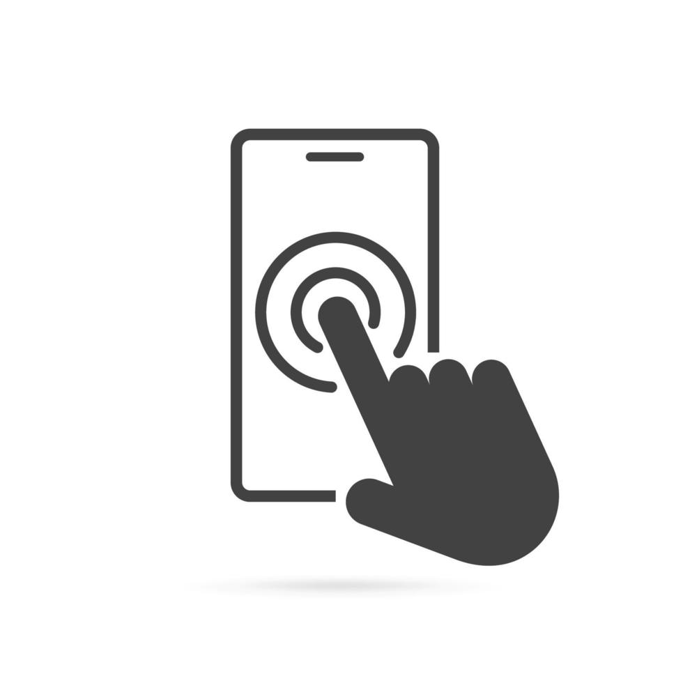 icona del segno di smartphone touch screen. schermo dello smartphone con la mano. vettore