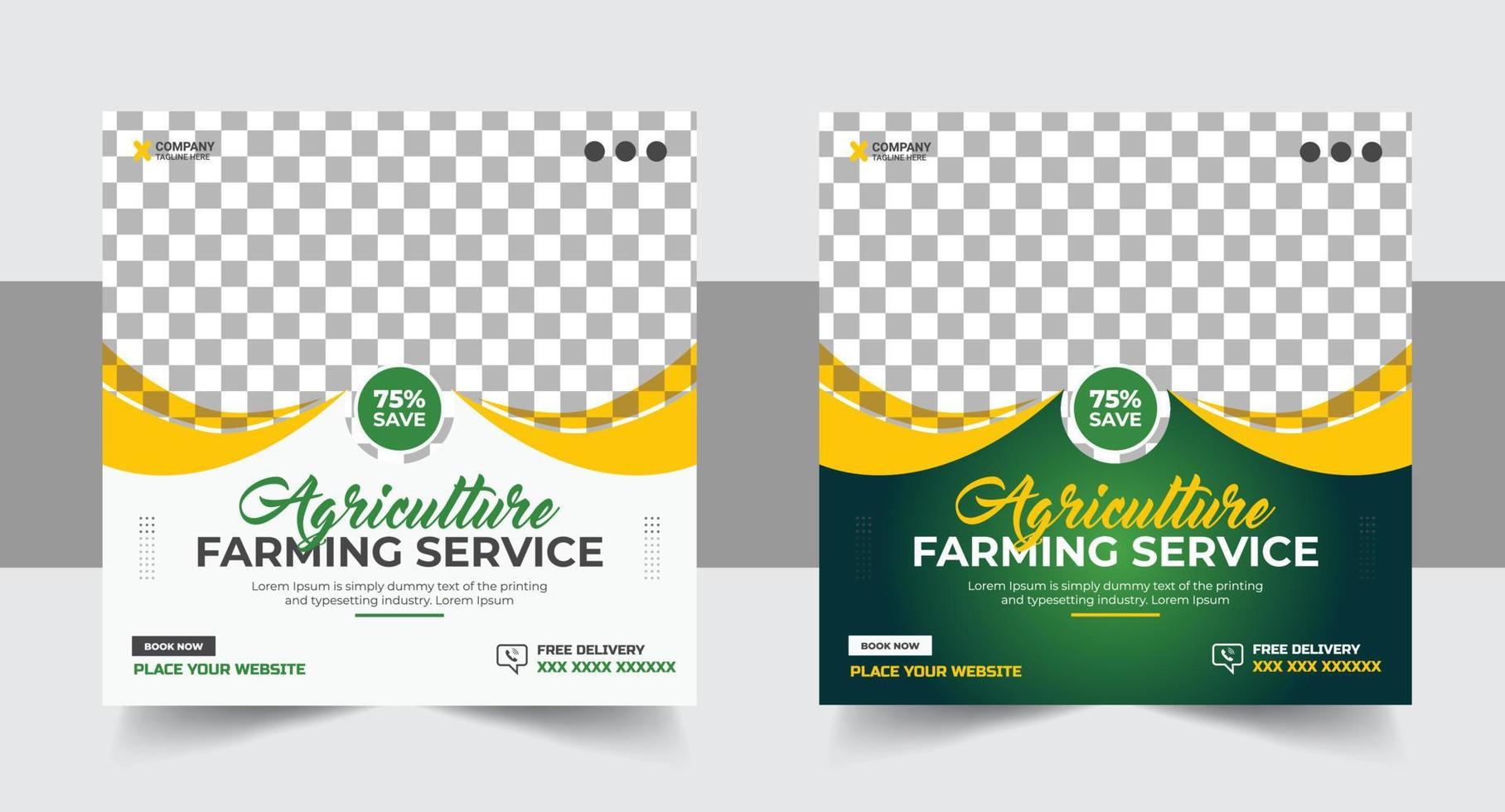 azienda agricola gestione modello vettore con verde e giallo colori. prato e giardinaggio servizio ragnatela bandiera design per sociale media marketing. agro azienda agricola servizio sociale media inviare vettore