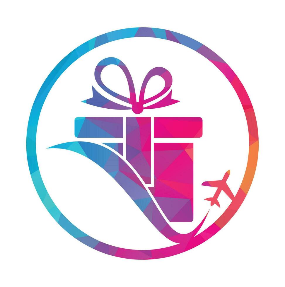 viaggio regalo vettore logo design. vettore di regalo e aereo logo combinazione.