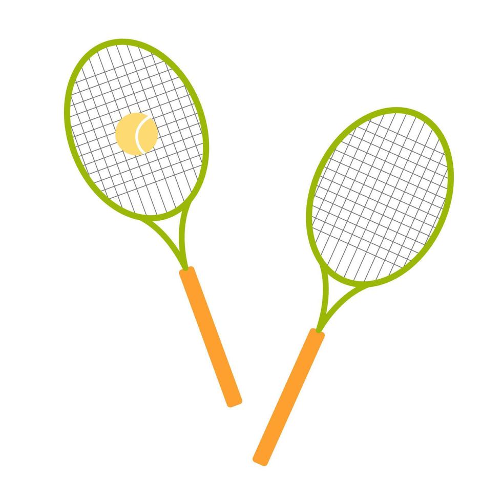 Due colorato tennis racchette con palla isolato vettore illustrazione su bianca sfondo. sport concetto. attività stile di vita