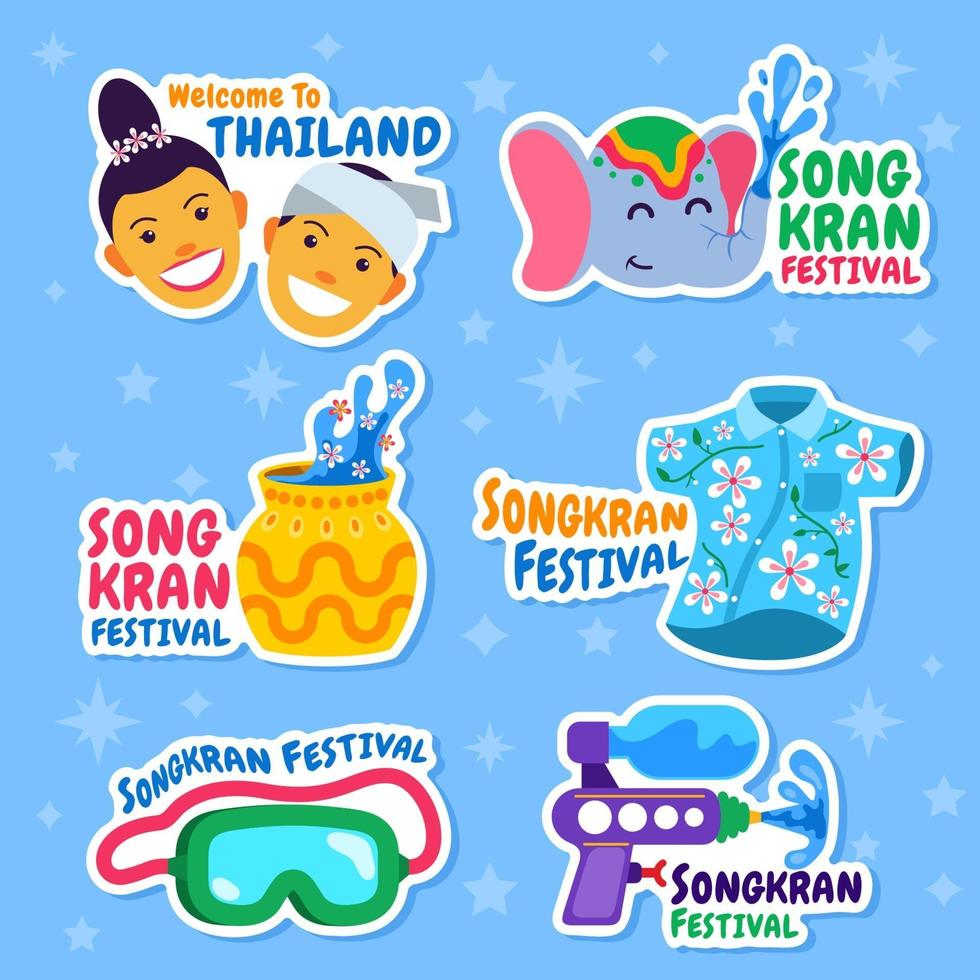 set di adesivi per il festival dell'acqua di songkran vettore