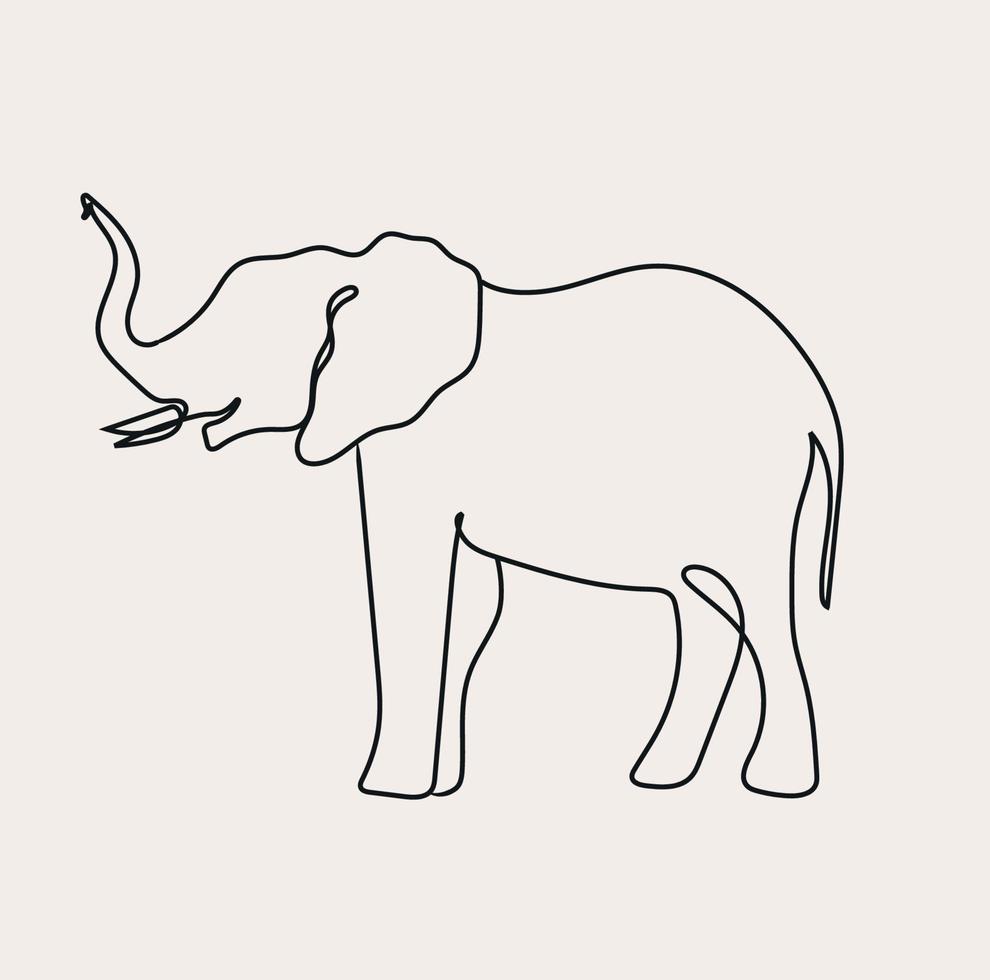 minimalista elefante linea arte, animali selvatici, semplice schizzo, nero bianca schema vettore