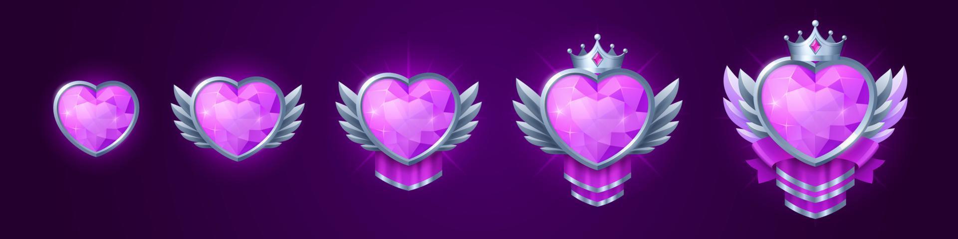 gioco badge di cuore forma gemma nel argento telaio vettore