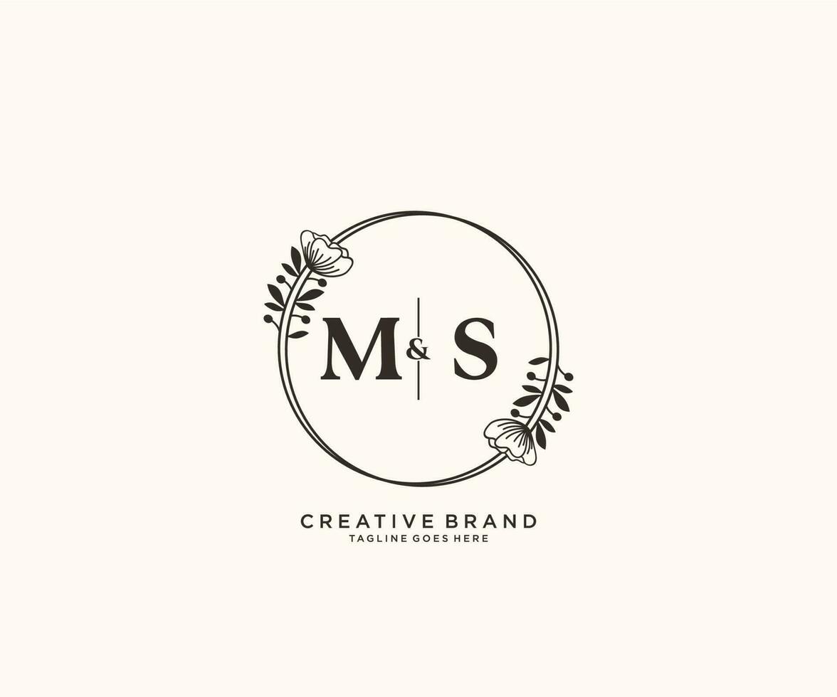 iniziale SM lettere mano disegnato femminile e floreale botanico logo adatto per terme salone pelle capelli bellezza boutique e cosmetico azienda. vettore