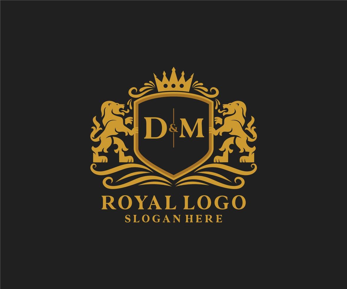 iniziale dm lettera Leone reale lusso logo modello nel vettore arte per ristorante, regalità, boutique, bar, Hotel, araldico, gioielleria, moda e altro vettore illustrazione.