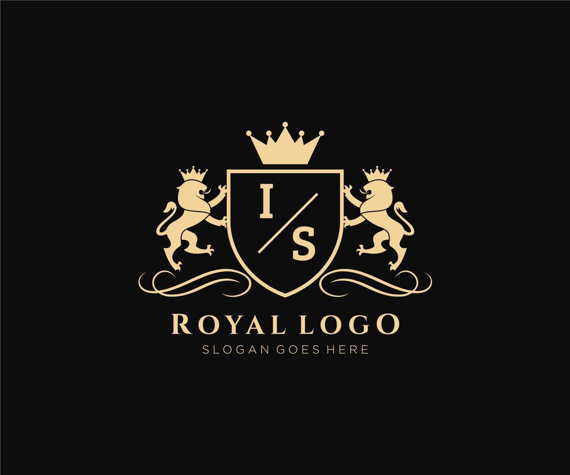 iniziale è lettera Leone reale lusso stemma araldico logo modello nel vettore arte per ristorante, regalità, boutique, bar, Hotel, araldico, gioielleria, moda e altro vettore illustrazione.