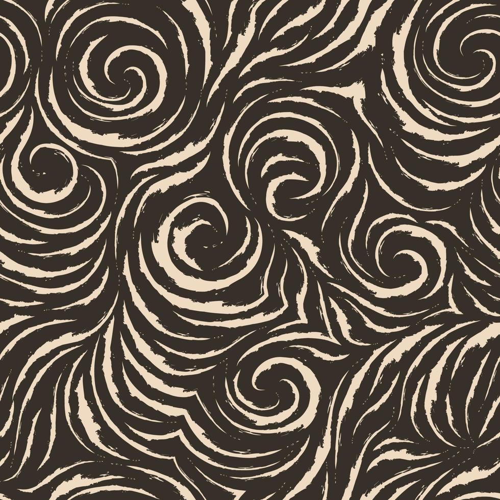 modello marrone di vettore senza soluzione di continuità di linee morbide con bordi strappati sotto forma di angoli e spirali. texture scura per rifinire tessuti o carta da pacchi in colori pastello.