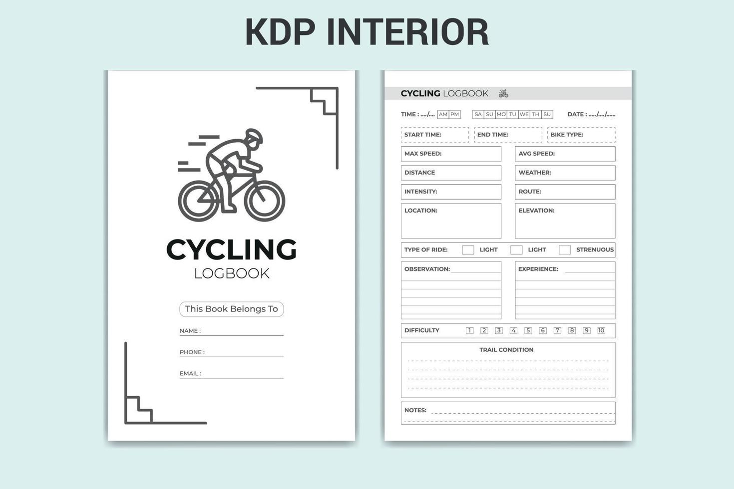Ciclismo log libro kdp interno, Ciclismo rivista log libro vettore