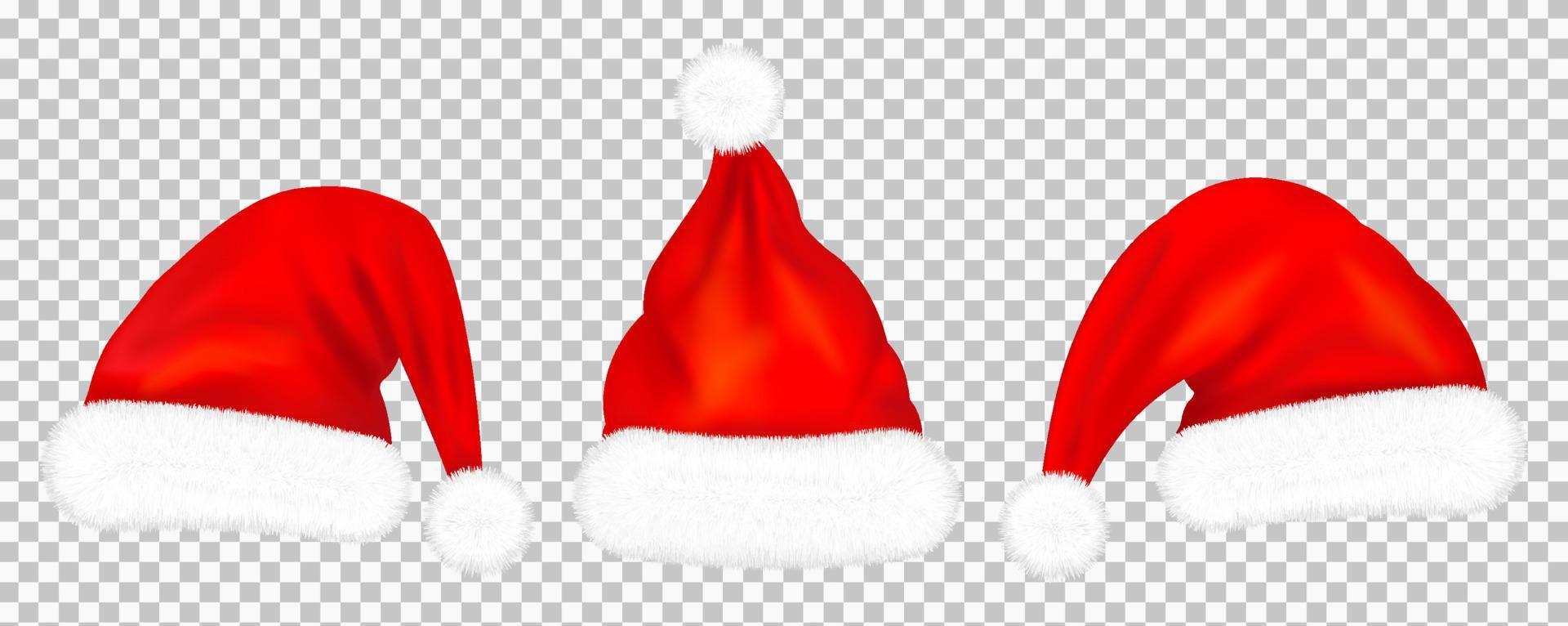 impostato di rosso Santa Claus cappelli con pelliccia isolato su bianca sfondo. vettore illustrazione