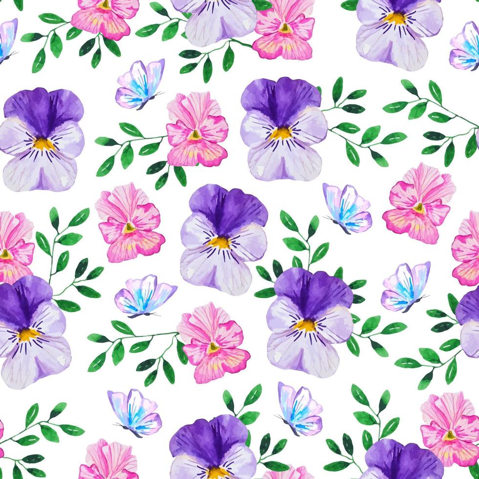 acquerello rosa e viola viola del pensiero fiori senza soluzione di continuità modello botanico sfondo per regalo carta, tessuto, decorazioni vettore