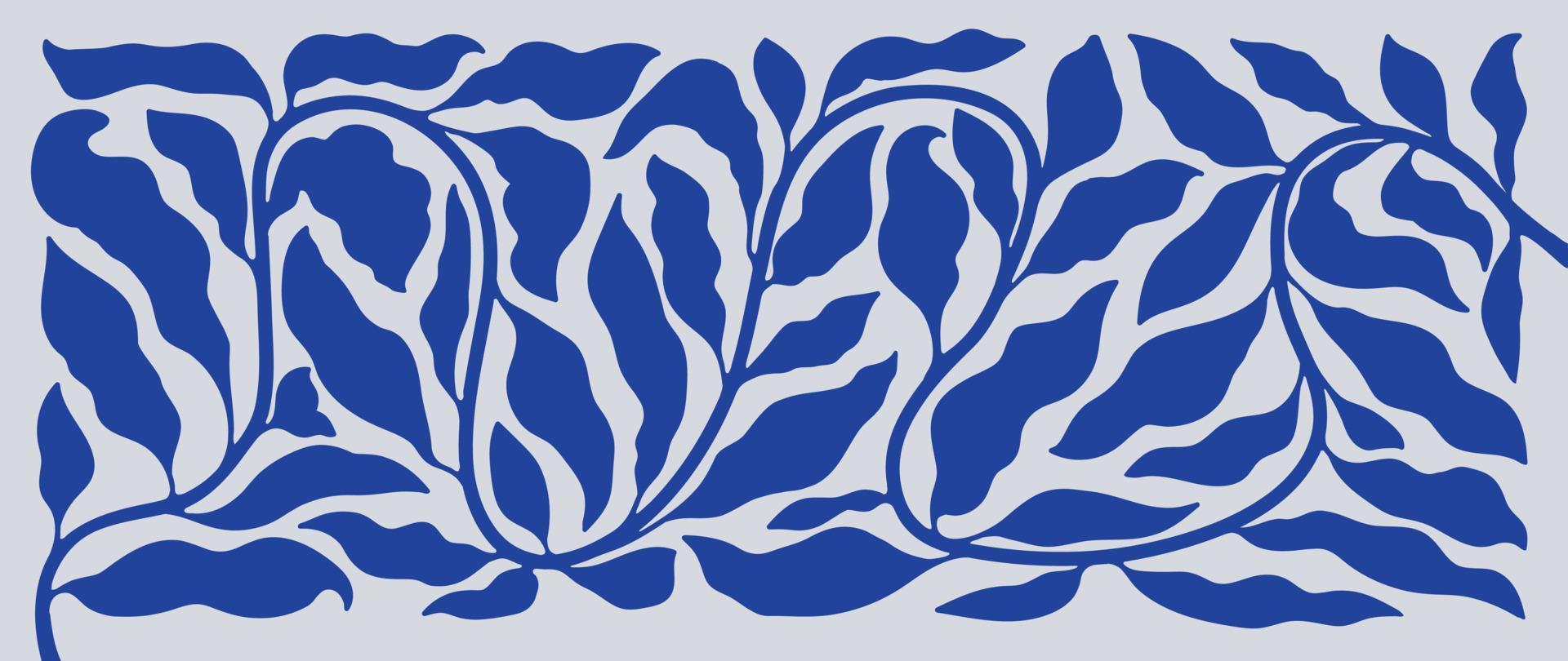 matisse arte sfondo vettore. astratto naturale mano disegnato modello design con blu foglie, rami. semplice contemporaneo stile illustrato design per tessuto, Stampa, coperchio, striscione, sfondo. vettore