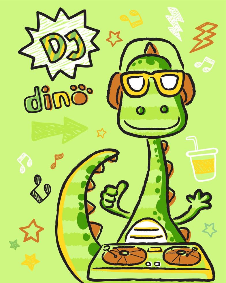 vettore illustrazione di divertente dinosauro cartone animato con disco fantino