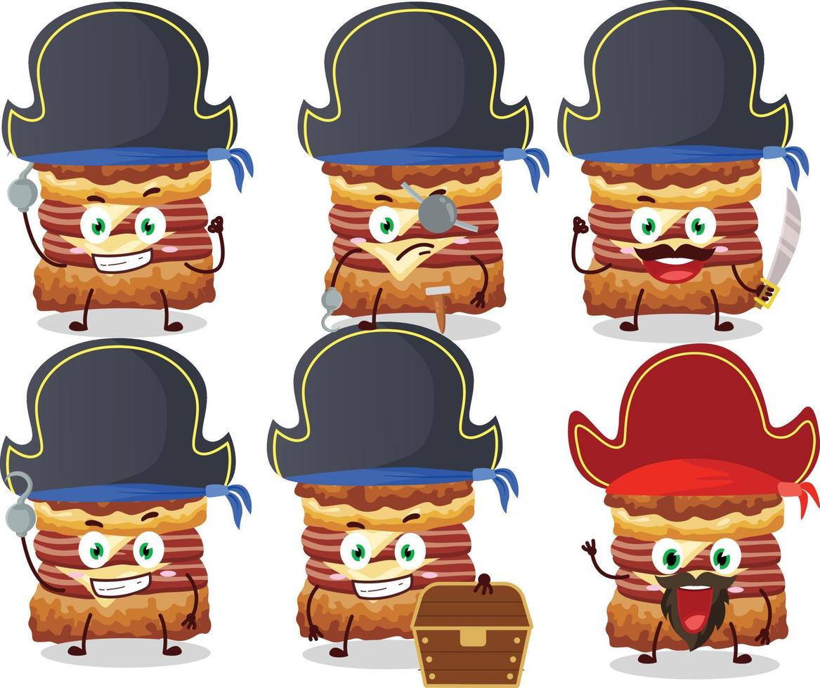 cartone animato personaggio di pollo Sandwich con vario pirati emoticon vettore