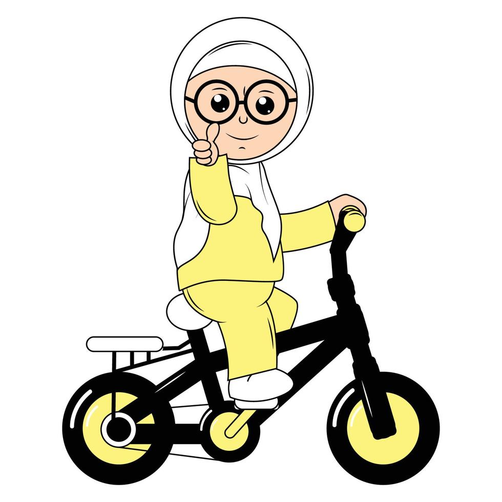 carino ragazza cartone animato cavalcata bicicletta grafico vettore