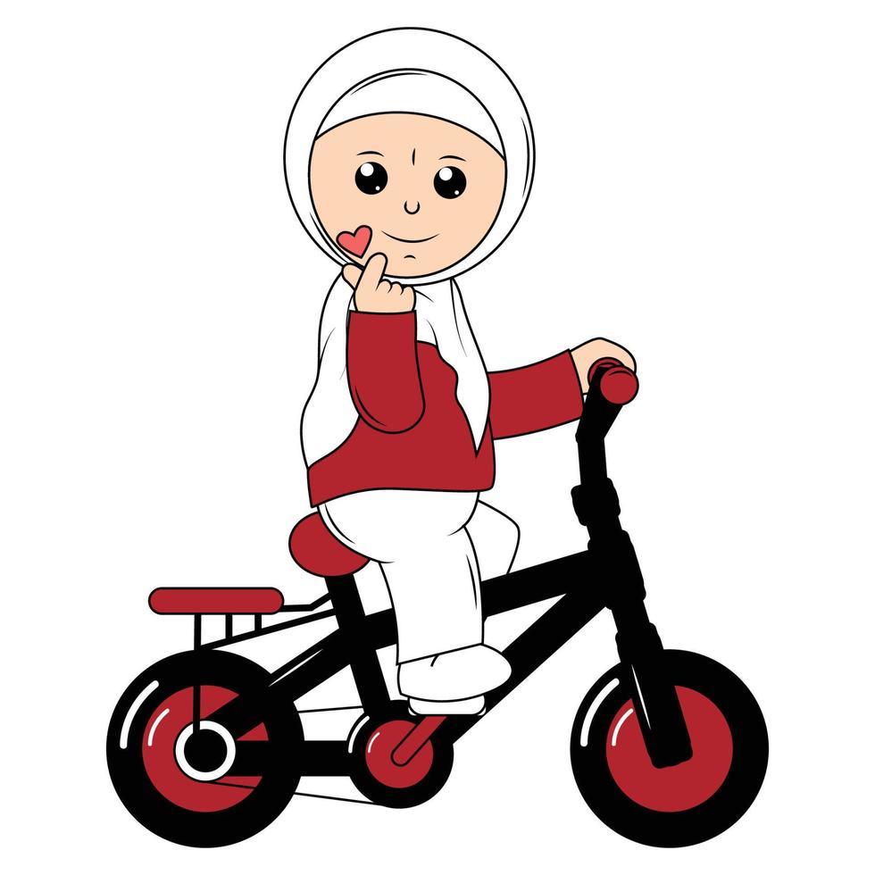 carino ragazza cartone animato cavalcata bicicletta grafico vettore
