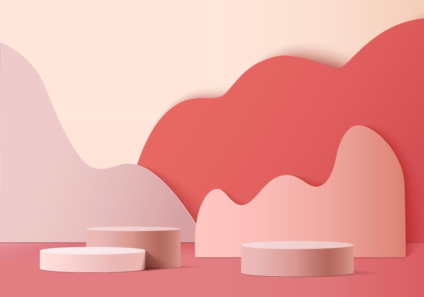 podio rosa minimo e scena con il vettore di rendering 3d in una composizione di sfondo astratto, illustrazione 3d mock up forme di piattaforma di forma geometria della scena per la visualizzazione del prodotto. palcoscenico per il prodotto in chiave moderna.