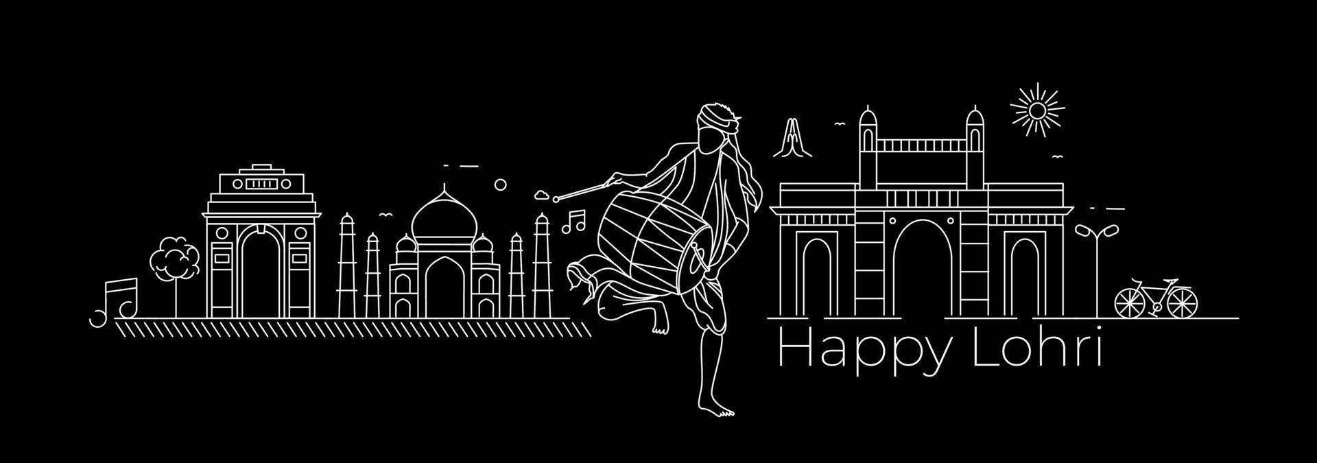 Happy Lohri Holiday Festival del Punjab India, illustrazione vettoriale. vettore