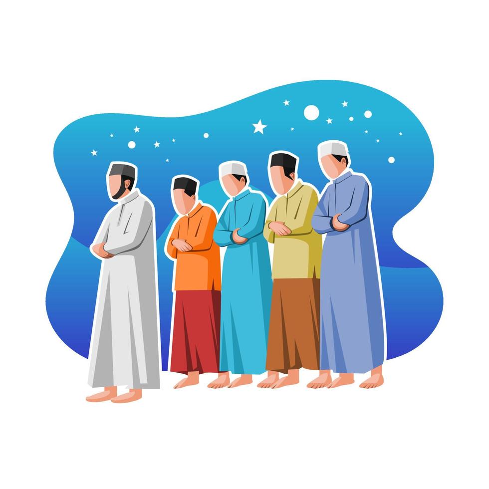 musulmano persone siamo preghiere sholat insieme piatto illustrazione vettore