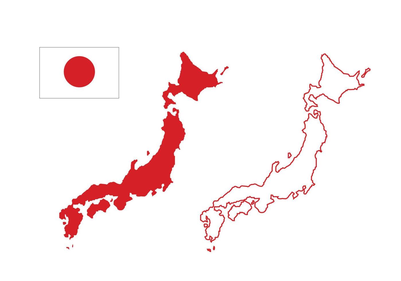 Giappone nazione carta geografica e bandiera, vettore illustrazione.