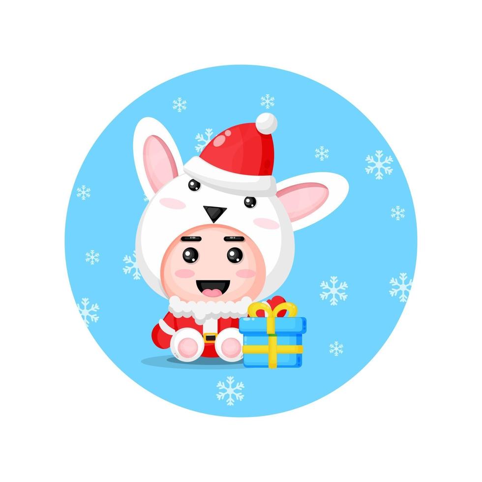 simpatica mascotte di coniglio in costume di Babbo Natale vettore