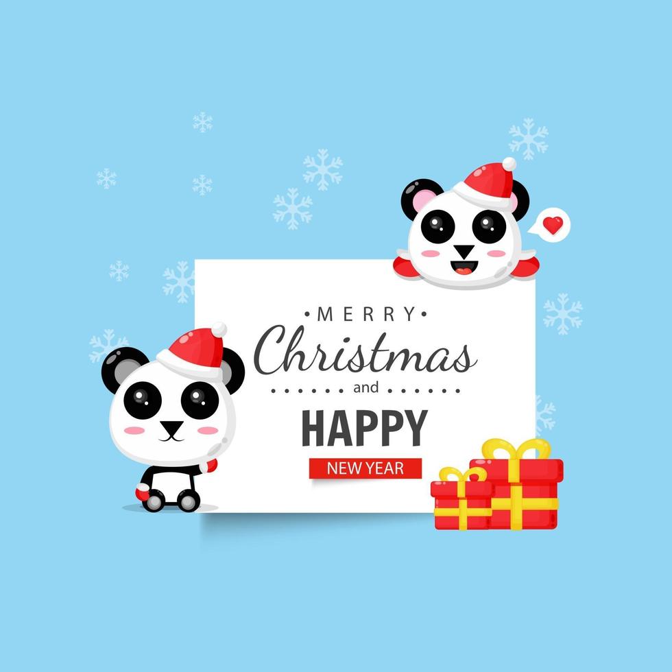 simpatico panda con auguri di buon natale e capodanno vettore