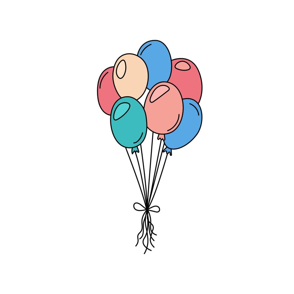 colorato palloncini carino scarabocchi. compleanno festa elemento. Palloncino mazzo isolato su bianca sfondo. vettore mano disegnato schema illustrazione