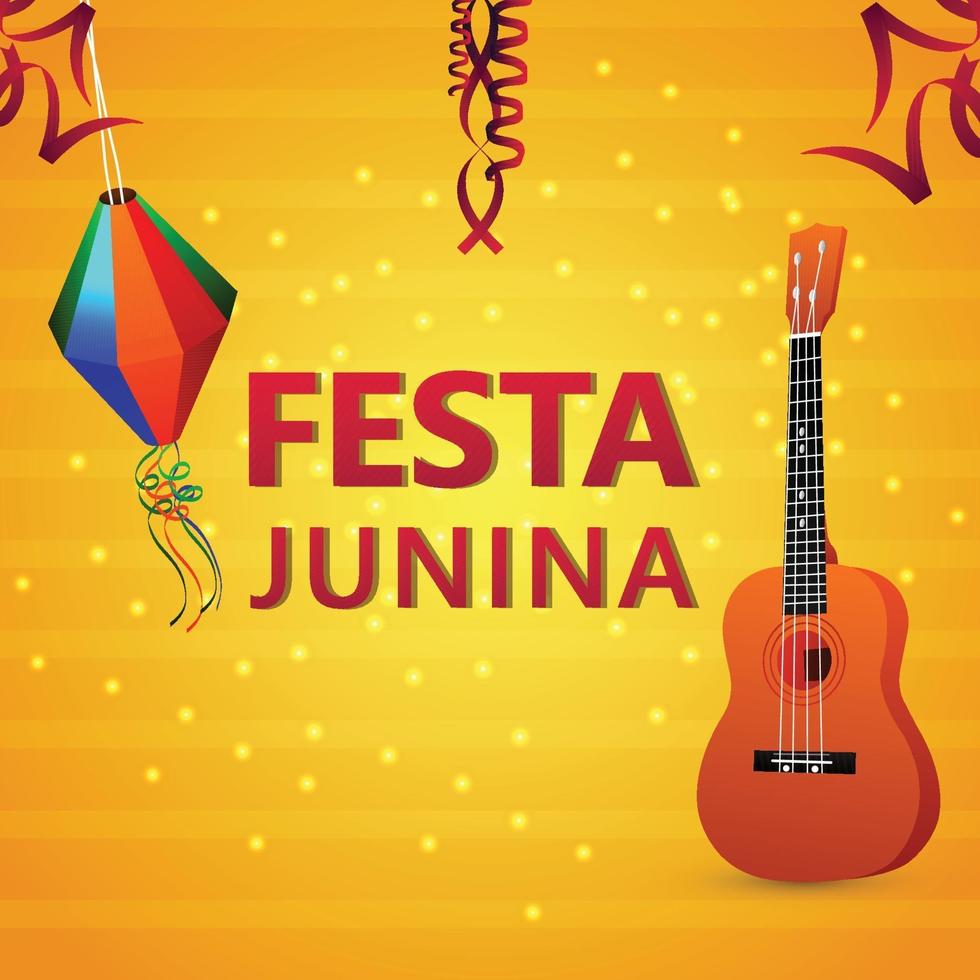 festa junina sfondo creativo con chitarra e bandiera colorata e lanterna di carta vettore