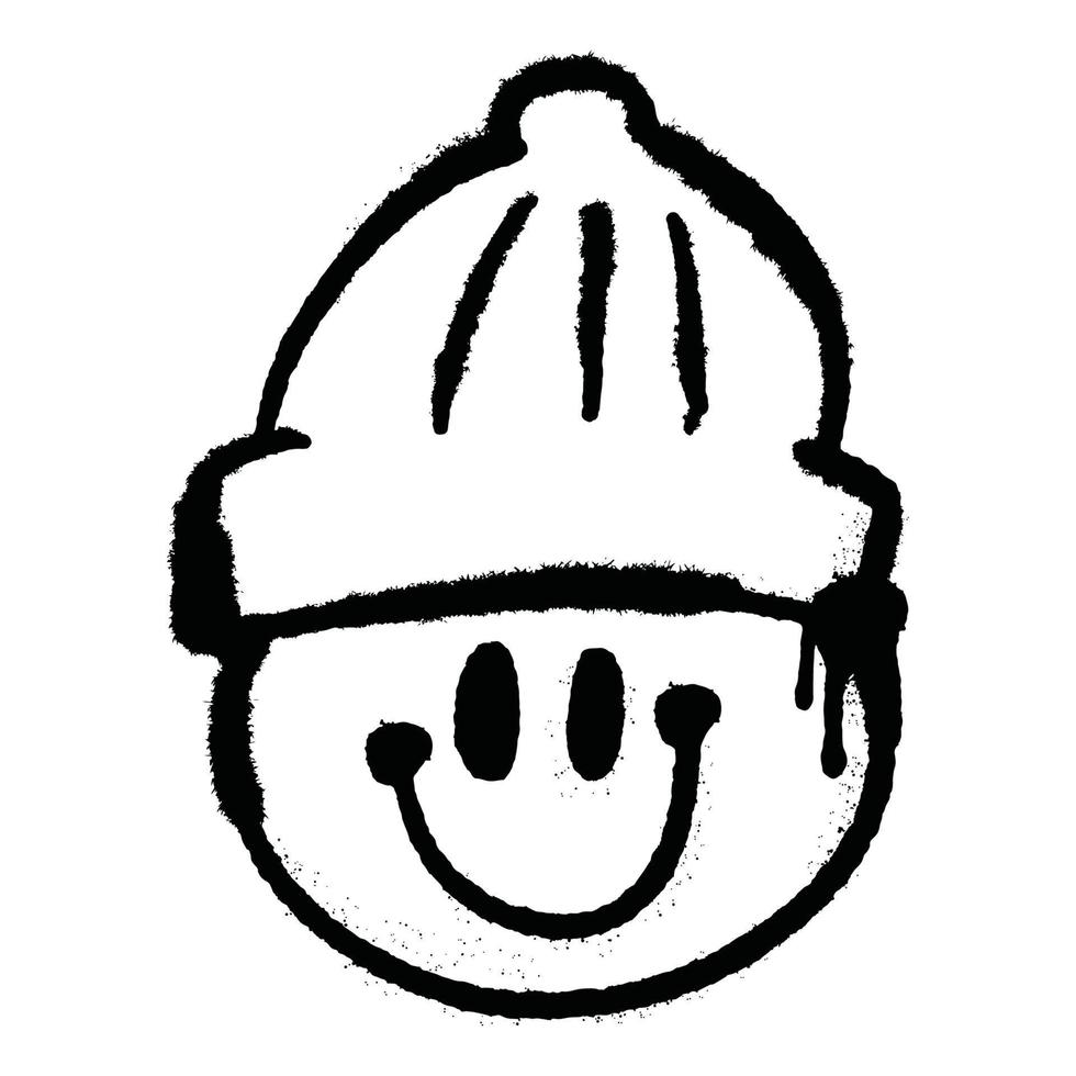 icona viso Beanie cappello graffiti arte nero spray dipingere illustrazione isolato su bianca vettore
