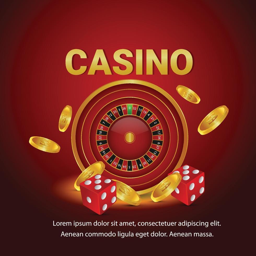 gioco d'azzardo del casinò con roulette, moneta d'oro e dadi vettore