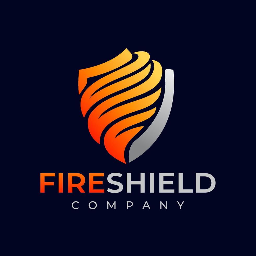 illustrativo fuoco scudo logo design marchio. moderno rosso fiamma sicurezza logo. vettore