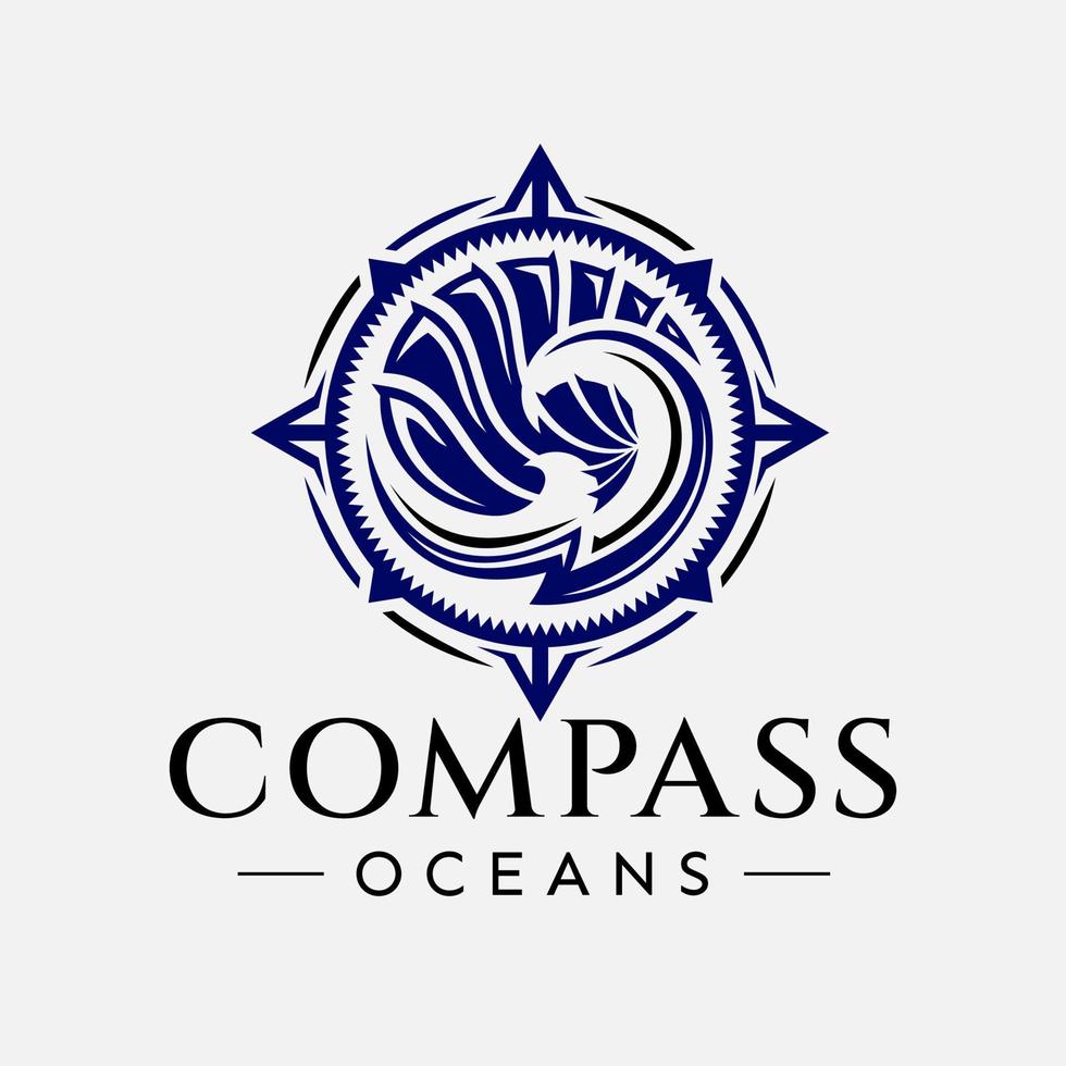 lusso illustrativo oceano bussola logo design. elegante mare onda logo modello. vettore