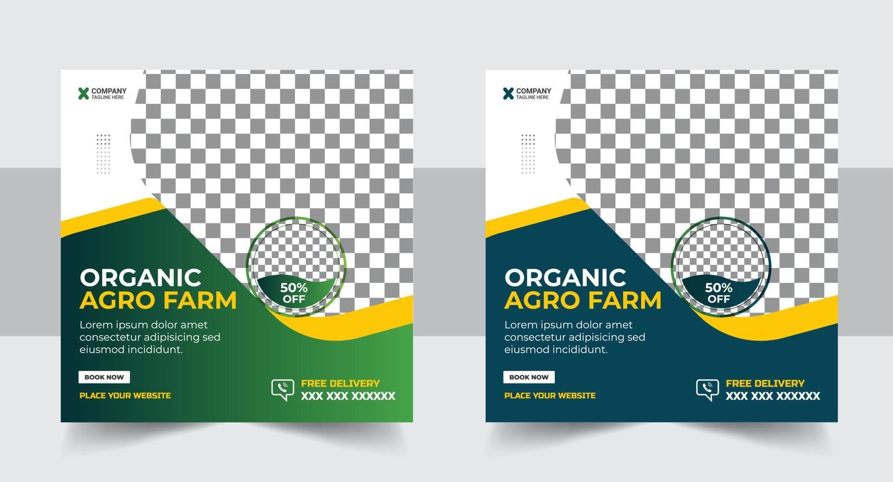 agricoltura servizi di agricoltura o tosaerba servizio di giardinaggio banner post sui social media e modello di copertina o agro farm, agricoltura, agricoltura, azienda agricola biologica vettore