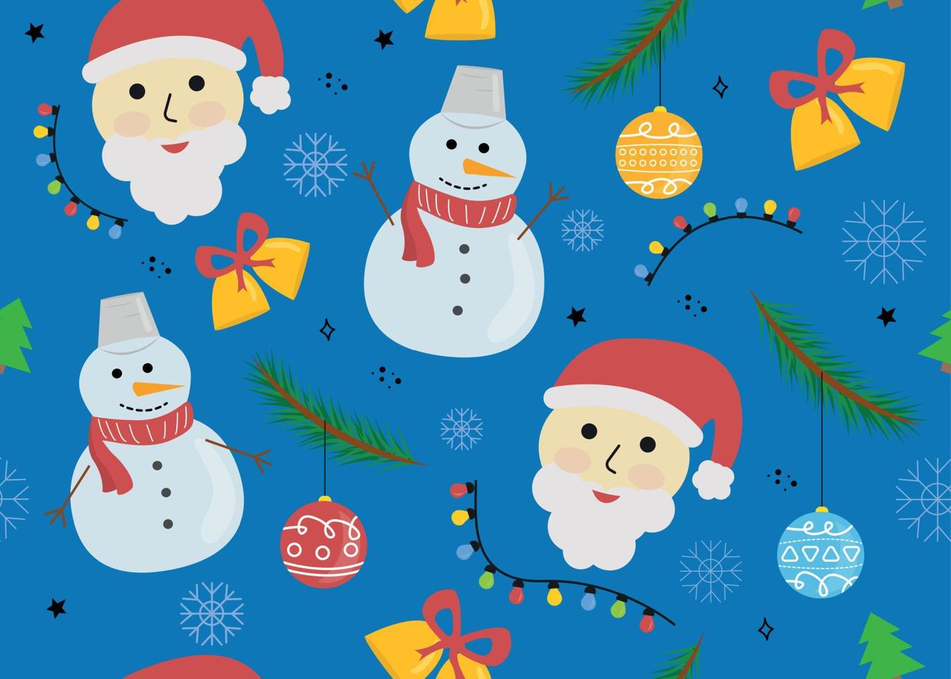 vettore illustrazione di nuovo anno e Natale senza soluzione di continuità modello con Santa claus, pupazzo di neve, campana, Natale albero ramo e sfera, ghirlanda, fiocco di neve