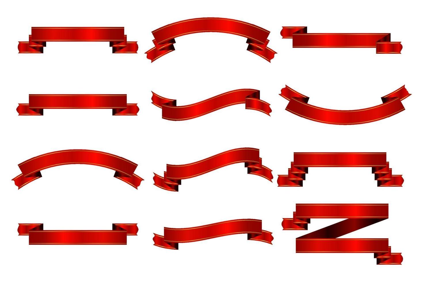 raccolta di nastri rossi isolato su sfondo bianco vettore