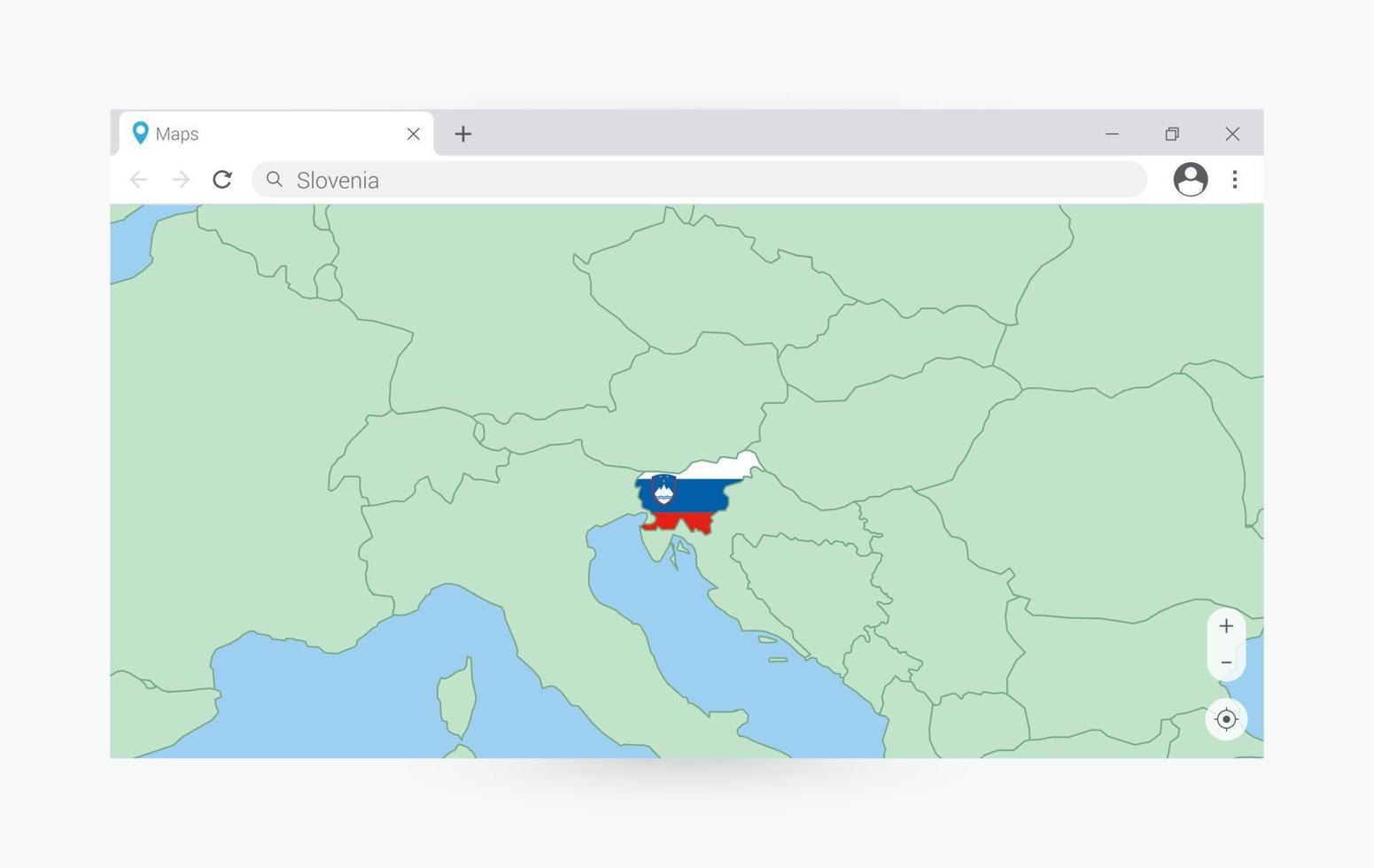 del browser finestra con carta geografica di slovenia, ricerca slovenia nel Internet. vettore