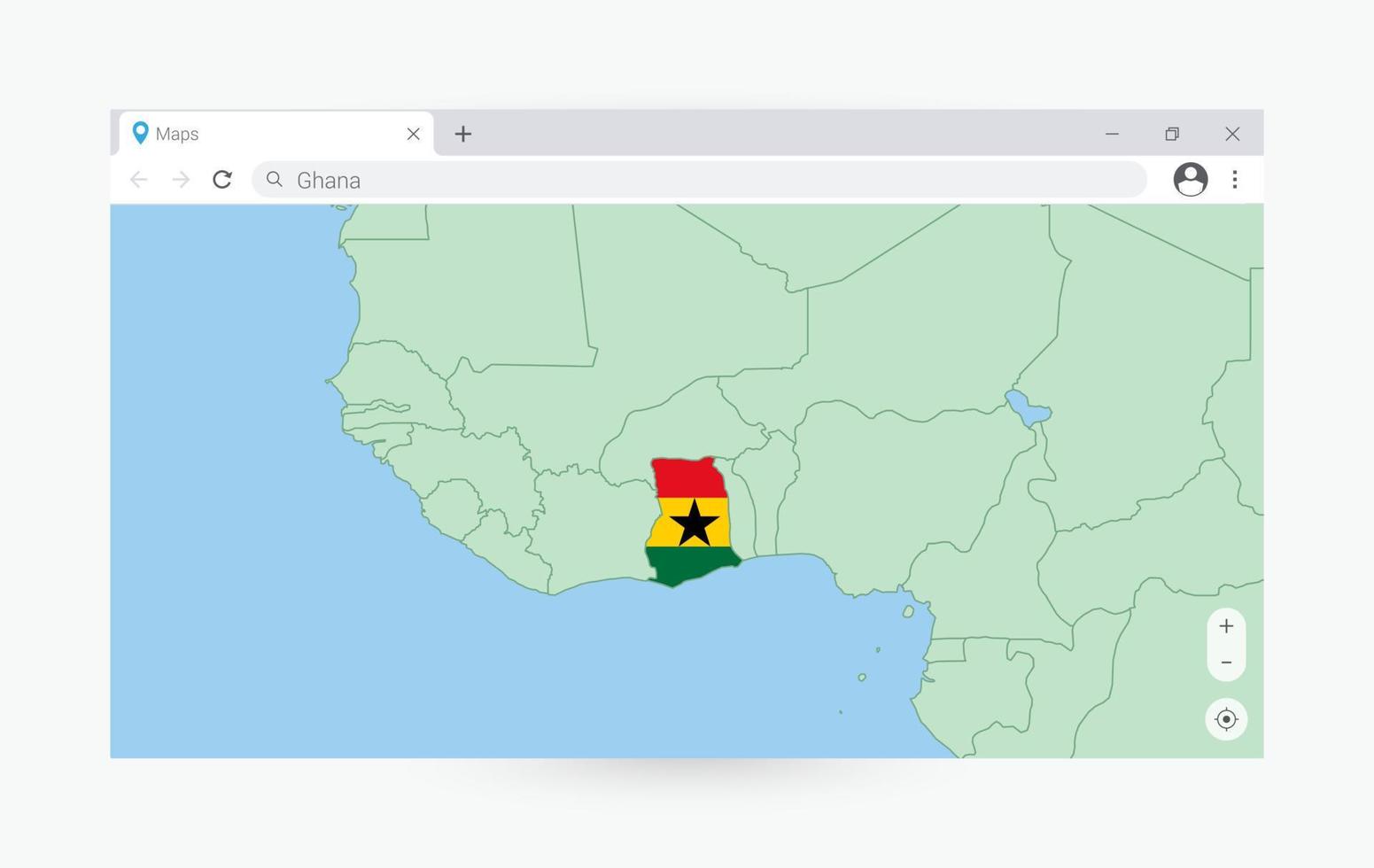 del browser finestra con carta geografica di Ghana, ricerca Ghana nel Internet. vettore