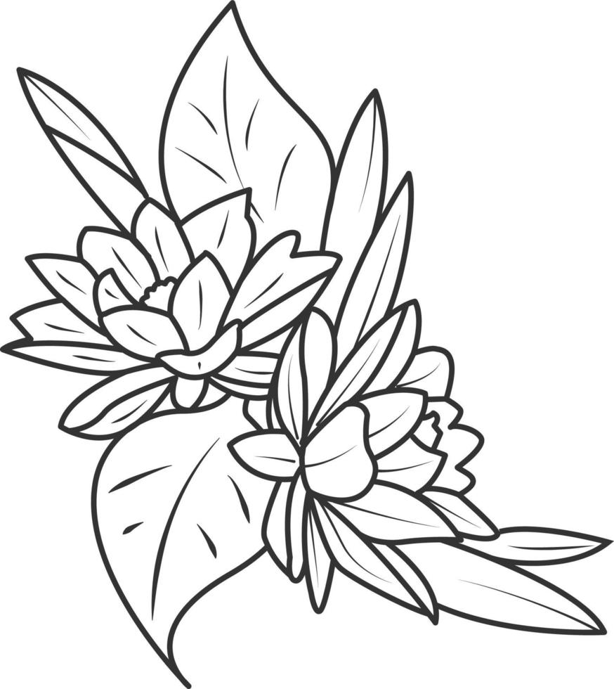 collezione di bellissima floristica fiori e selvaggio fioritura impianti mano disegnato con nero contorno Linee su bianca sfondo. fascio di elegante naturale decorazioni. mano disegnato vettore illustrazione