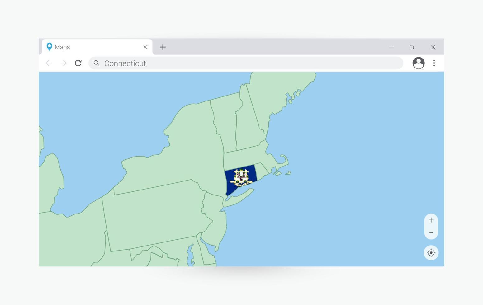 del browser finestra con carta geografica di Connecticut, ricerca Connecticut nel Internet. vettore