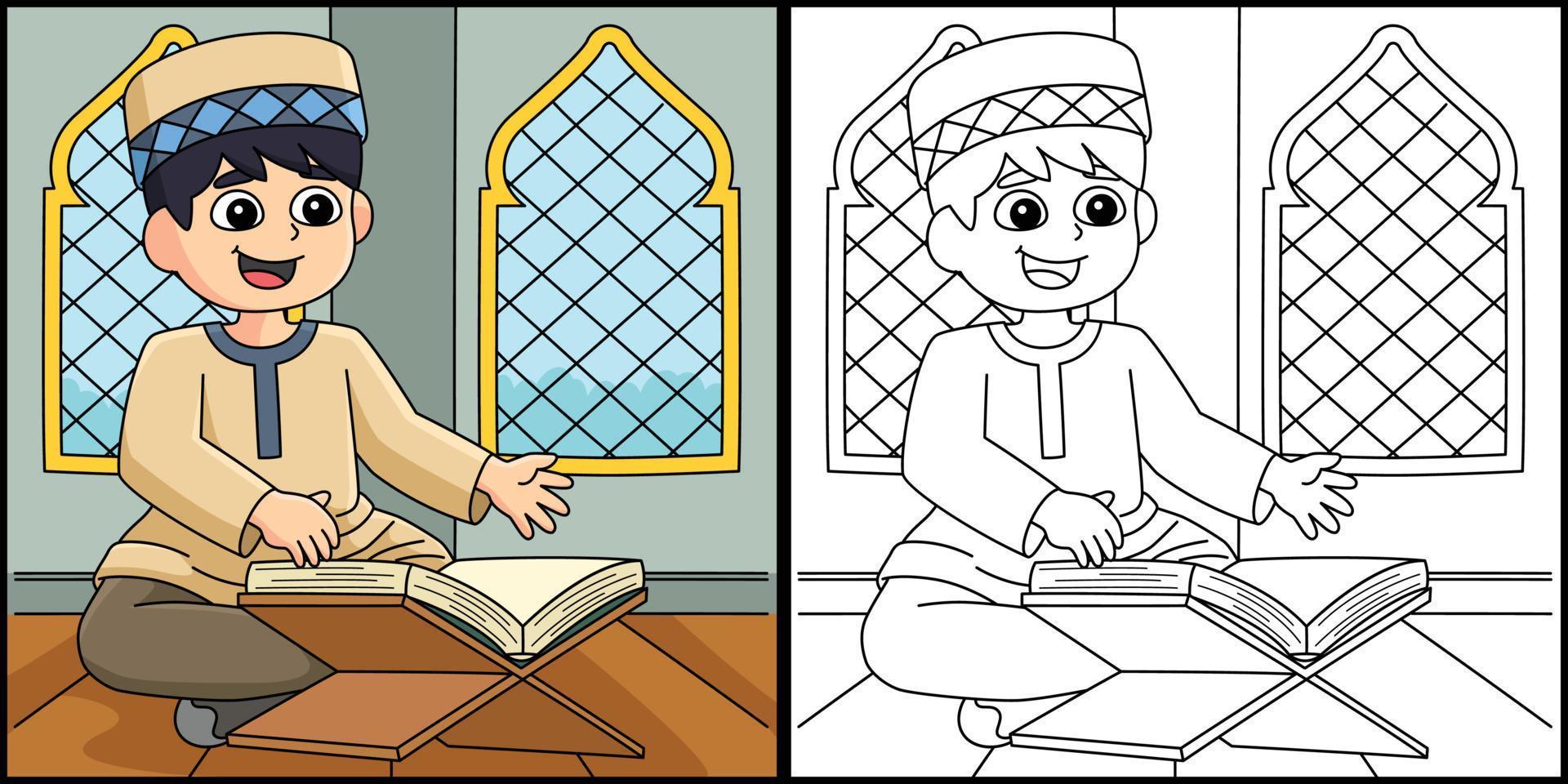 Ramadan musulmano ragazzo lettura Corano illustrazione vettore