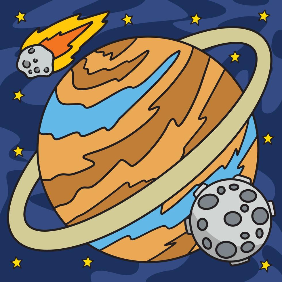 pianeta Saturno colorato cartone animato illustrazione vettore