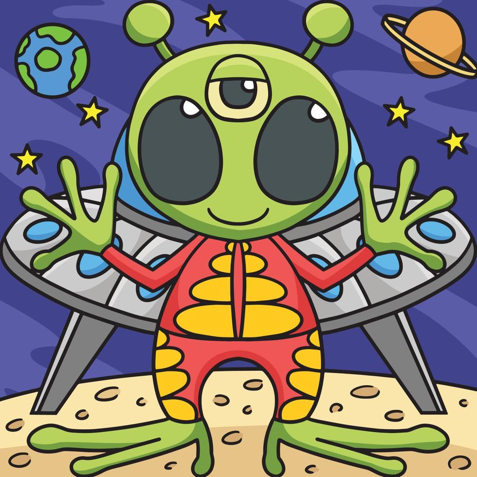 ufo alieno spazio colorato cartone animato illustrazione vettore